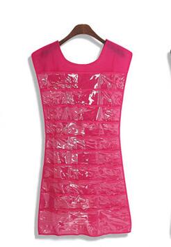 hanging 1Pc 30 pocket 24 hanging loop storage bag jewelry holder necklace Bracelet earring ring jewelry organizer bag: Red