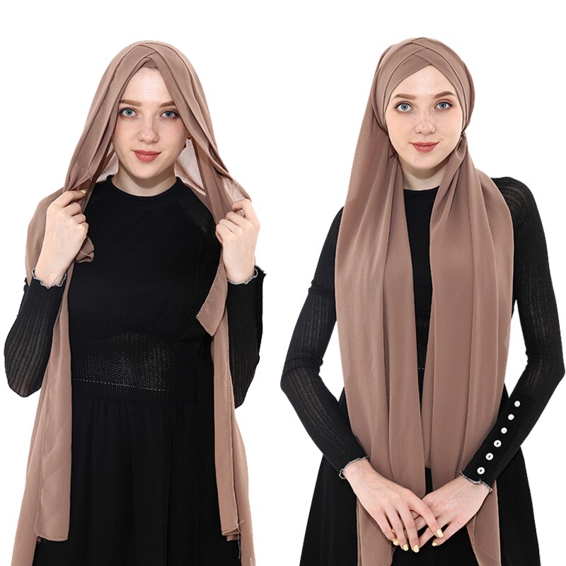 Foulard hijab instantané en mousseline de soie pour femmes, musulman, prêt à porter, hijab uni, sous l'écharpe, couvre-chef, été,