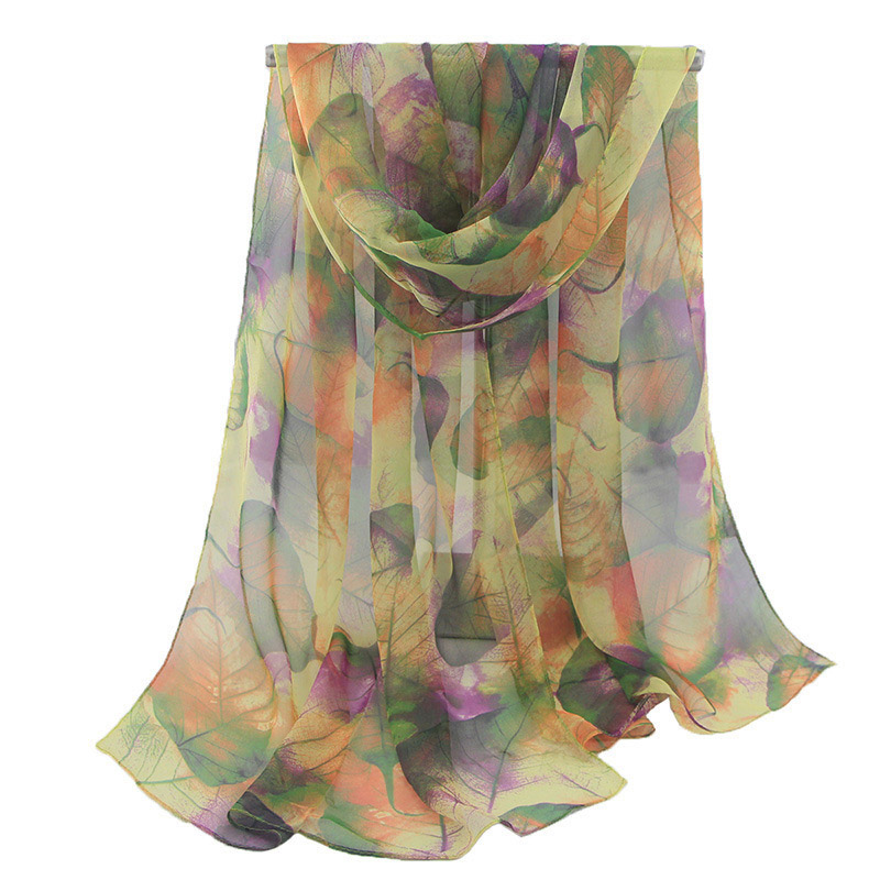 Écharpe d'été en mousseline de soie, châle de plage pour femmes, serviette de plage, écharpe douce imprimée feuilles d'érable, écharpe douce pour femmes,: Green