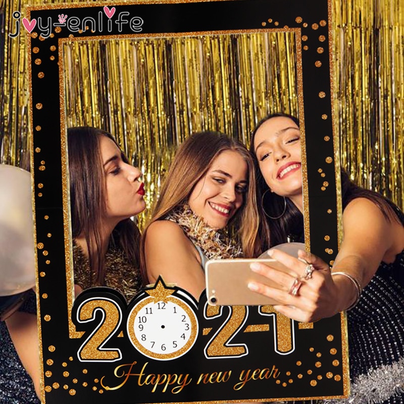 Gelukkig Nieuwjaar Photo Booth Props Papier Fotolijst Kerst Decoraties Voor Huis Proost Oudejaarsavond Foto Props decor