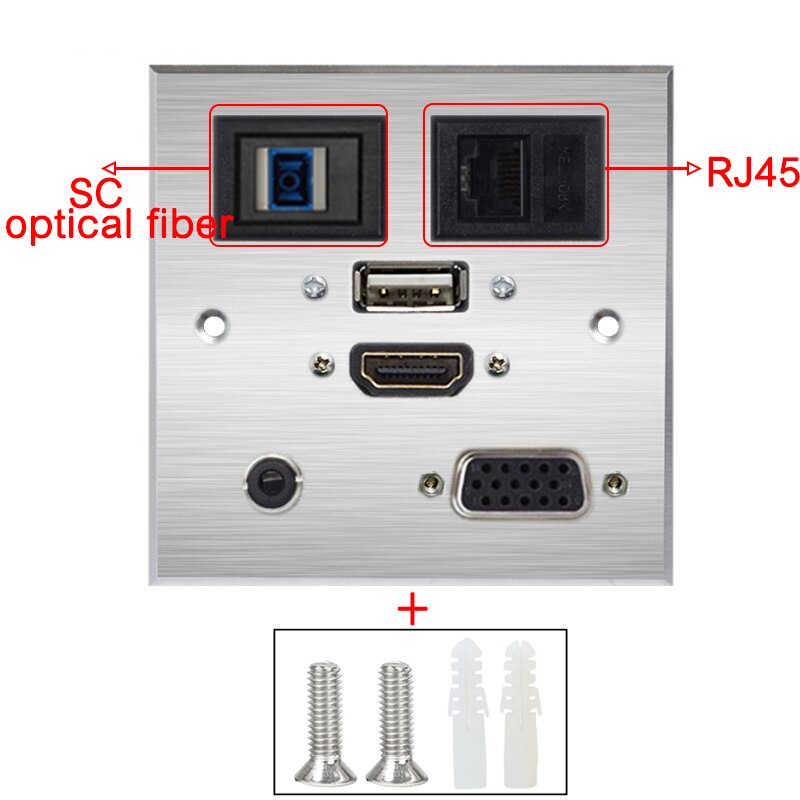 Enchufe Multimedia oxidación de aleación de aluminio cepillado, Panel 2 RJ45/TV/fibra óptica/BNC USB HDMI VGA 3,5 MM, conector Jack: SC-RJ45-S