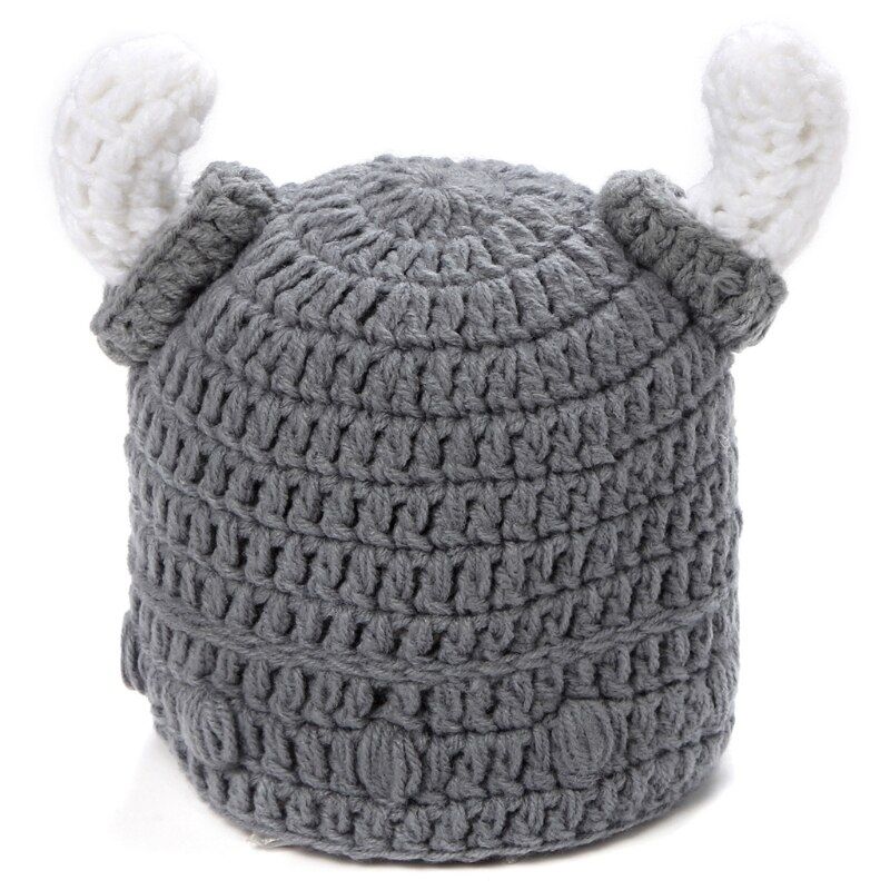 Volwassen Kids Handgemaakte Haak Gebreide Beanie Hat Leuke Grappige Ox Hoorn Ouder-kind Barbarian Viking Stretchy Skullies Cap: C