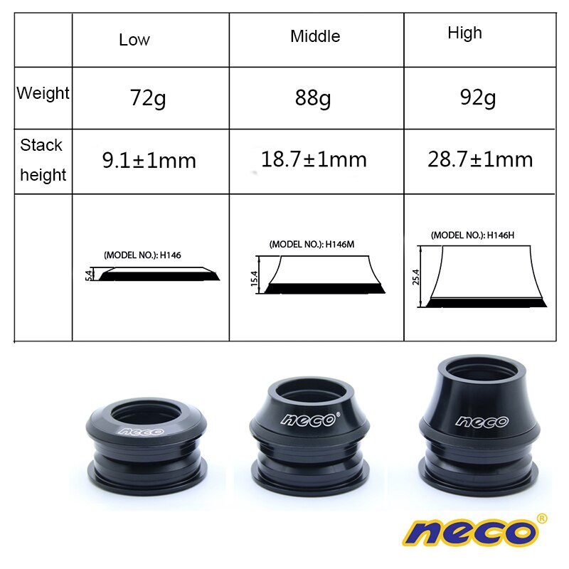 Neco bike Headset 44 44MM ZS44 28.6 30 1 1/8 Semi-Integrated Threadless H146 Retainers Fixed Gear Road Bike Headset MTB