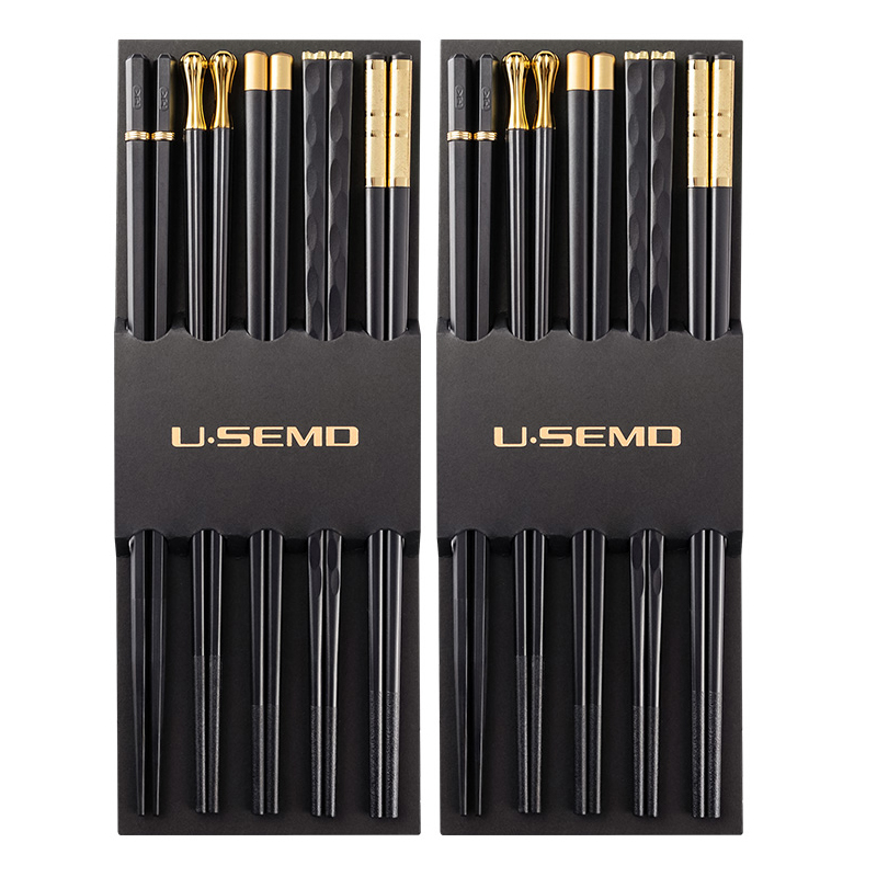 Baguettes en alliage noir chinois japonais, 5-10 paires baguettes alimentaires Sushi baguettes chinoises réutilisables en acier inoxydable: 10Pairs