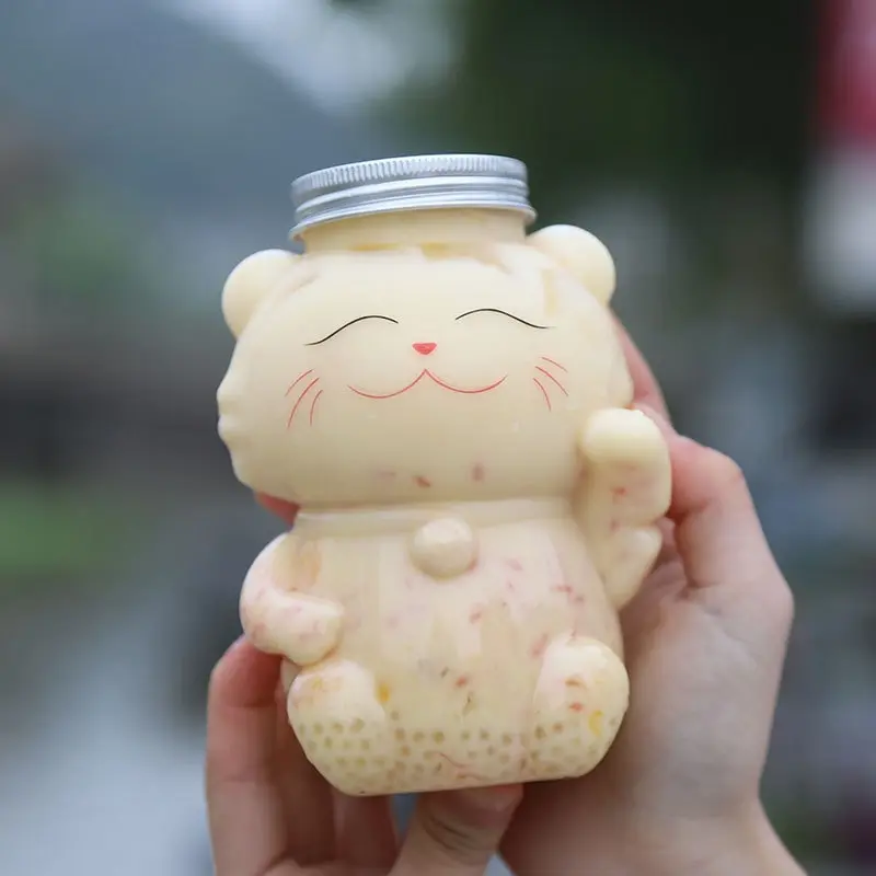 Kawaii kattevandflasker til mælk, te, kaffe, juice, bærbar drikkekop, hjem gennemsigtig juicing, drikkevareflaskeforsyninger