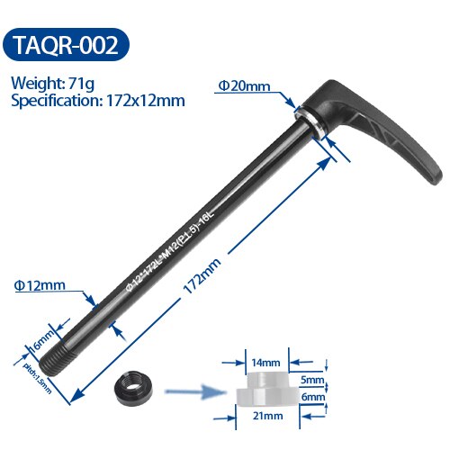 Bicycle alloy Thru axle Skewer 142*12mm Quick Release Bucket Shaft lever for MTB Mountain Bike Aluminum skewers for frame: 172x12mm TAQR-002