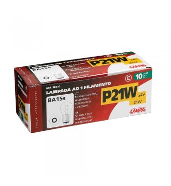 LAMPARA P21W 1 FILAMENTO BLANCO 24V 21W BA15S HOMOLOGACION E (CAJA 10 UNIDADES)