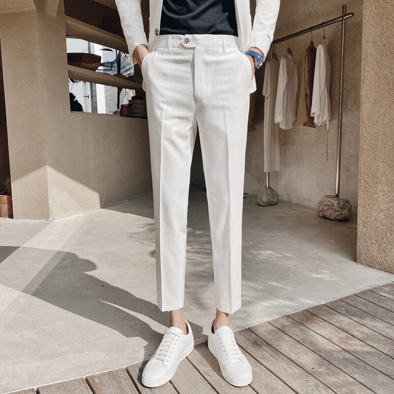 Koreansk hvid brudekjole bukser mænd ankellange afslappet jakkesæt bukser formelle bukser pantalon kostume