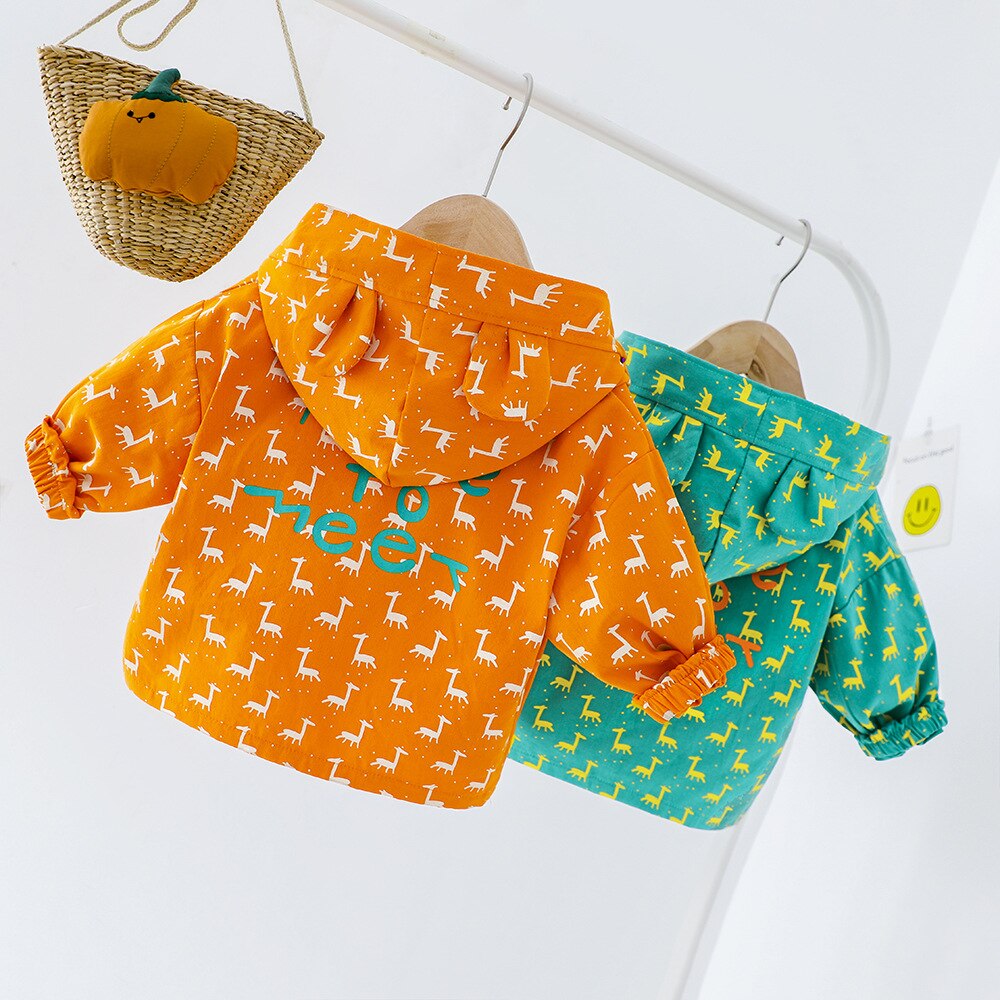 Herfst Baby Meisjes Cartoon Herten Print Capuchon Rits Jassen Vesten Kinderen Kids Casual Jassen Baby Jongens Bovenkleding Casaco