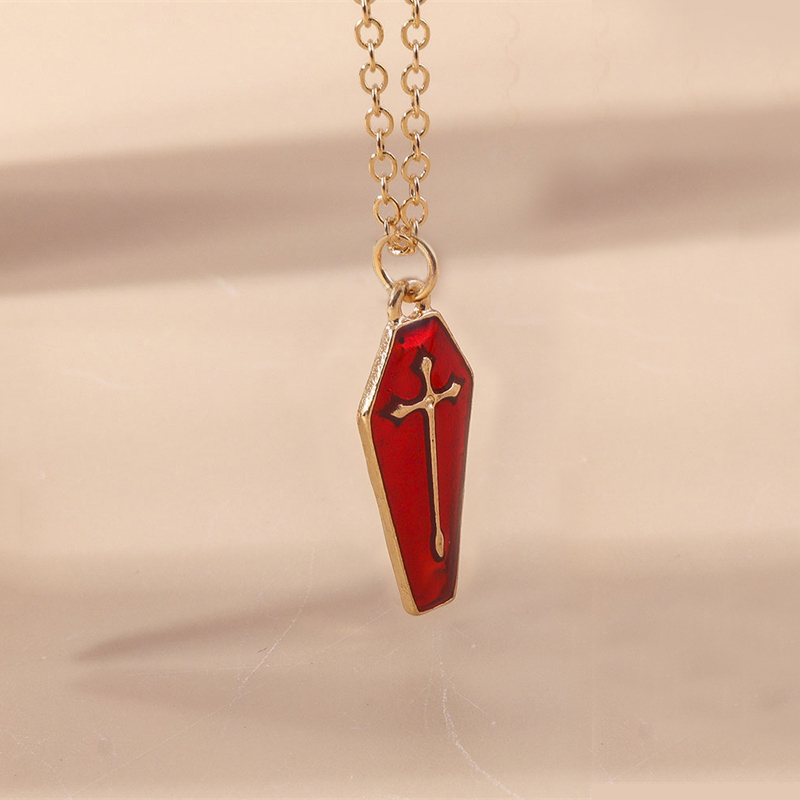 Aihua Cute Enamel Halloween Vampire Cross Coffin Friendship Couple Necklaces For Women Men BFF Best Friend Necklaces Jewelry: Antique Copper Plated