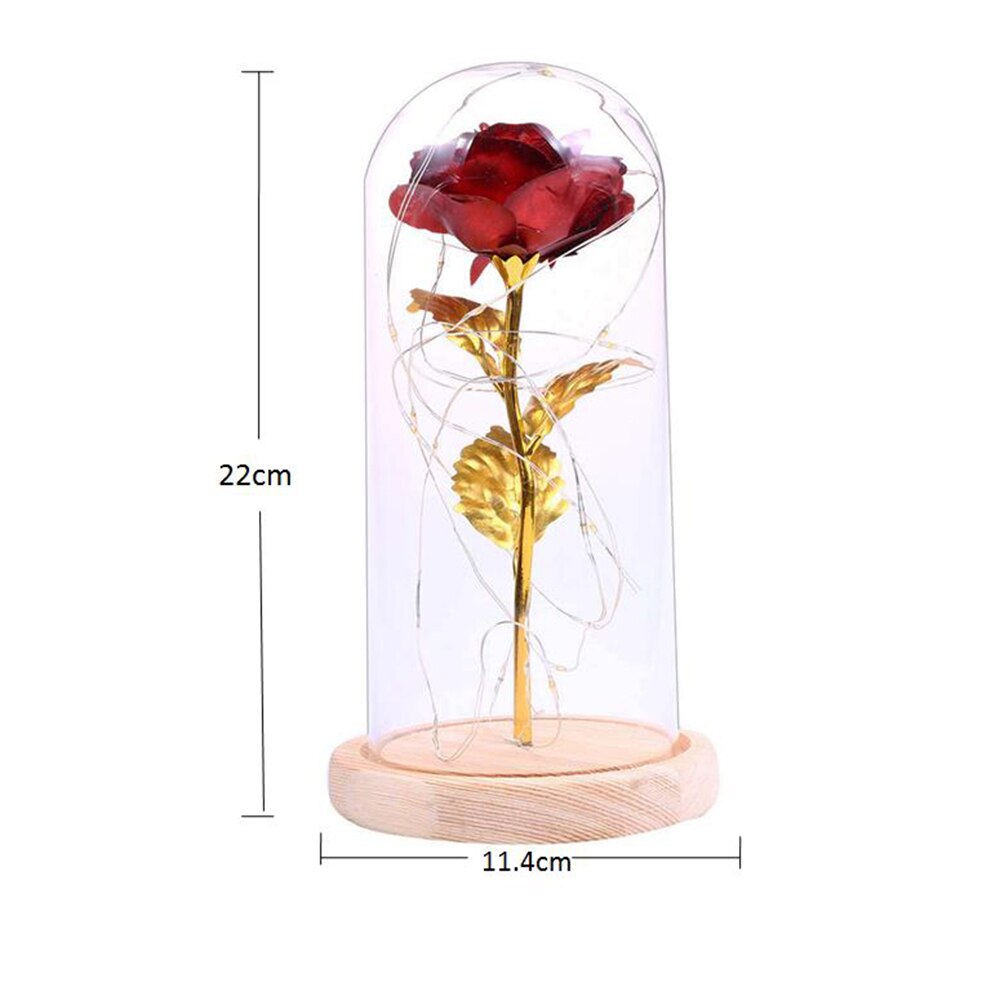 Fødselsdag smuk bevaret rose blomst led lys med glas cover træ base valentinsdag bryllup
