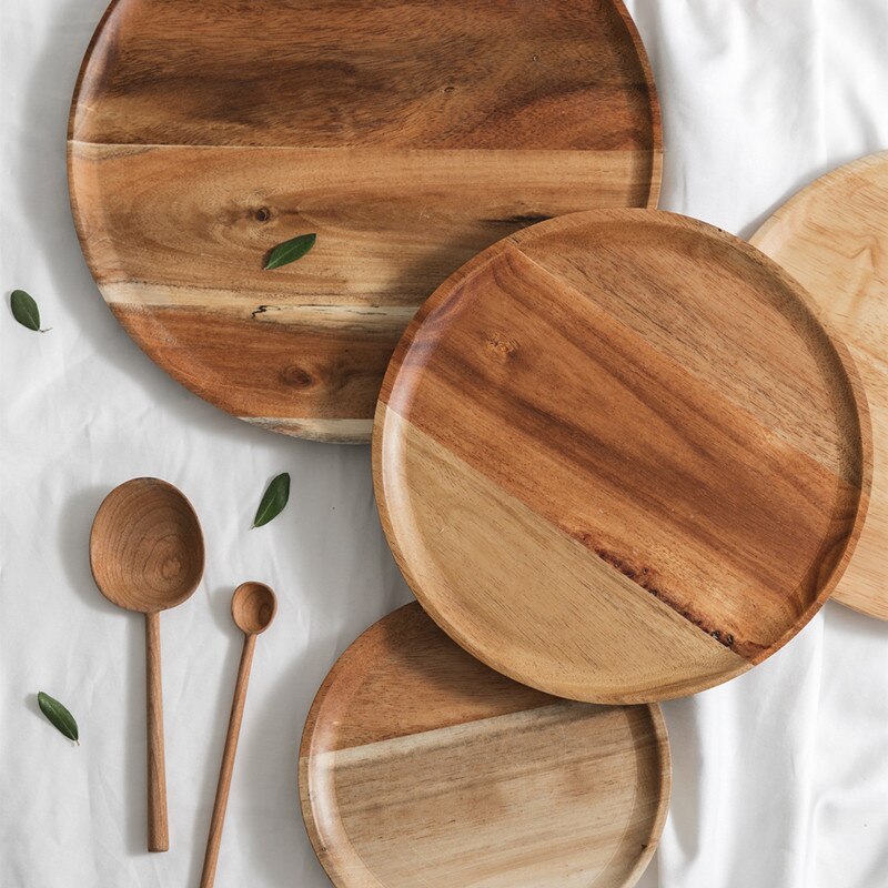 Hele Hout Lovesickness Hout Massief Houten Pan Plaat Fruit Gerechten Schotel Thee Dienblad Dessert Diner Plaat Ronde Vorm Servies Set