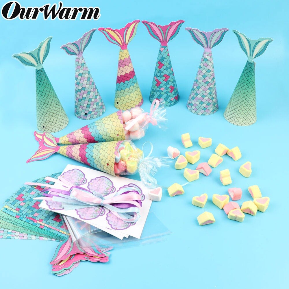 Ourwarm 12 Stuks Kleurrijke Mermaid Bags Mermaid Feestartikelen Kinderen Verjaardagscadeautjes Mermaid Favor Bag Dozen Snoep Baby Shower