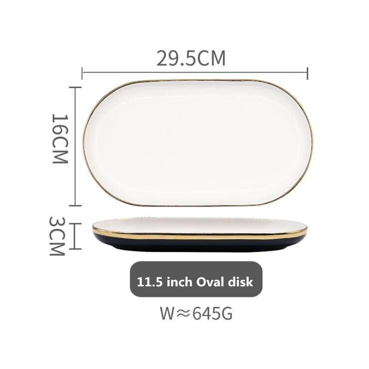 Blue Ceramic Dinner Plate Gold Edge Kitchen Plate Tableware Set Luxury Western Tray Beef Dessert Plate Cake Dish Spoon Bowl 1pc: 29.5 cm Oval disk