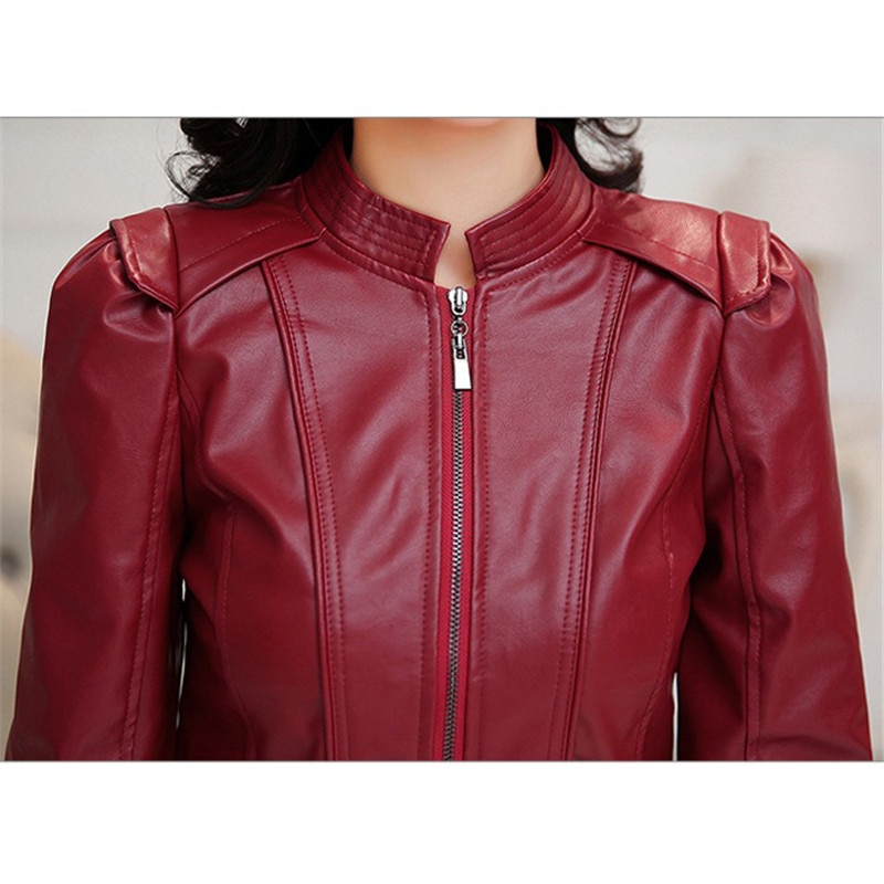 Chaqueta de piel sintética para mujer, abrigo ajustado de talla grande, rojo vino, negro, Coreano corto, para moto, LD1298, primavera y otoño,