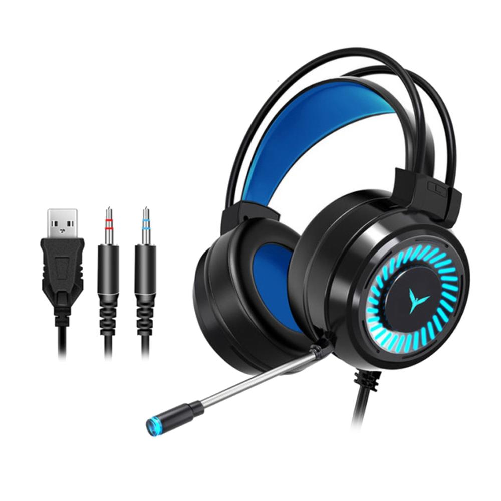 Bedrade Koptelefoon Gamer Hoofdtelefoon Gaming Headsets Surround Sound 4D Stereo Usb Microfoon Kleurrijke Licht Pc Laptop Game Headset: Black