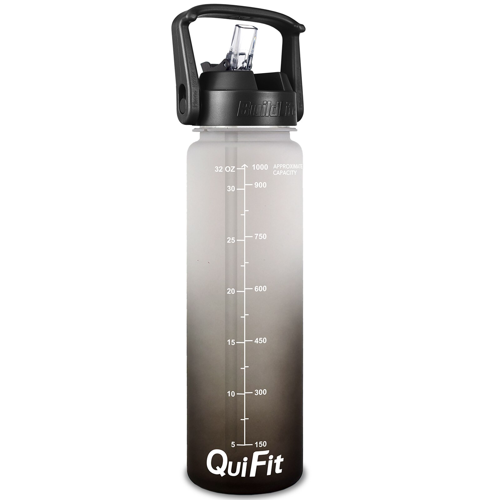 Quifit 1L 32oz Water Bottle With Straw Tritan BPA Free Sports Outdoor Camping Cup 32OZ Drinking Wide Mouth Leakproof: Grey-Black