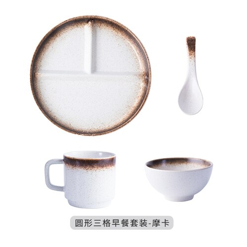 Plato divisorio de cerámica de estilo japonés para cena, vajilla divisoria de comida para una sola persona,: 4-piece set