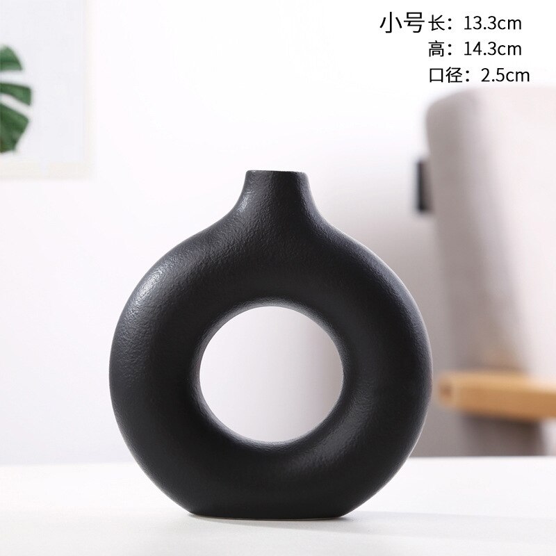 Nordic Circulaire Holle Keramische Vaas Donuts Bloempot Woondecoratie Accessoires Office Desktop Woonkamer Interieur Decor: Black S