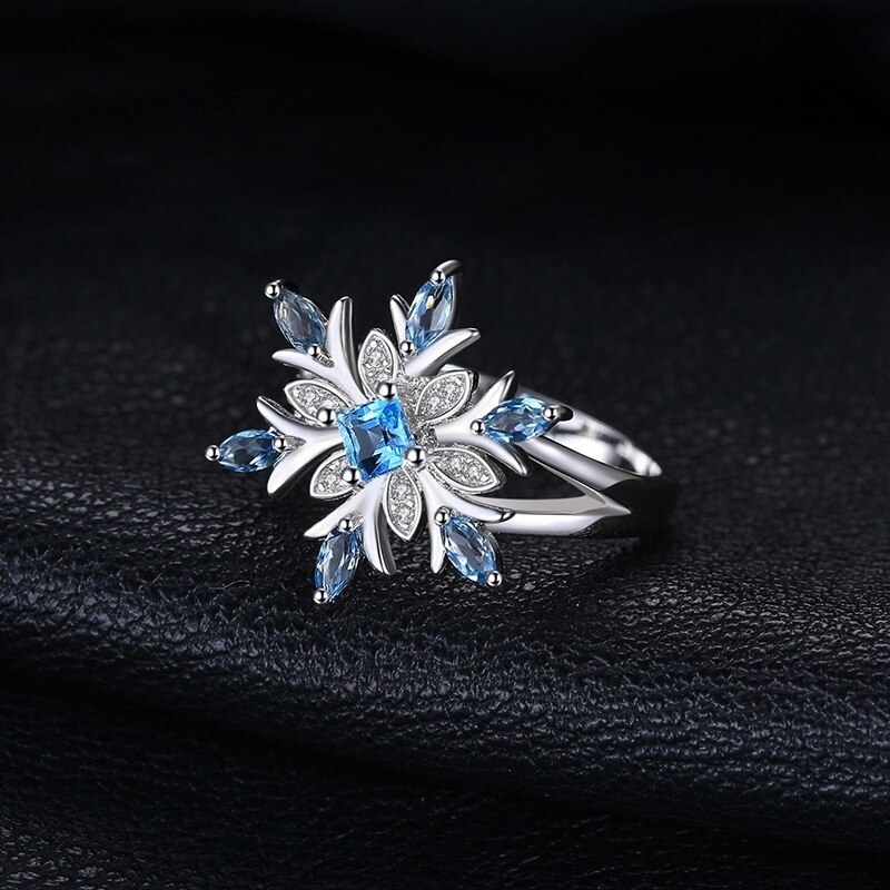 Cubic Zircon Silver Color Snowflake Christmas Ring Blue Cz Crystal Ring For Women Korean Christmas Jewelry