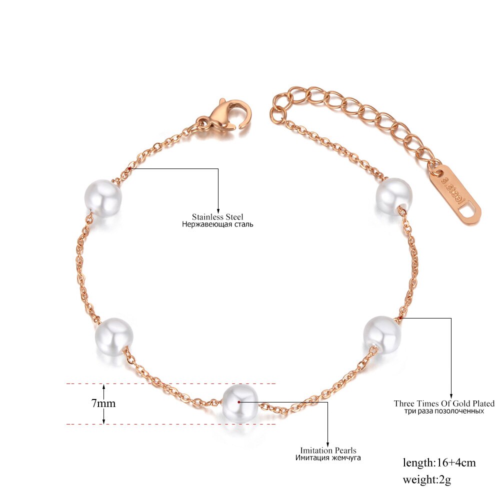 Lokaer Titanium Rvs 5Pcs White Pearl Charm Armbanden Voor Vrouwen Bohemen Zomer Strand Ketting Armband Sieraden B20081