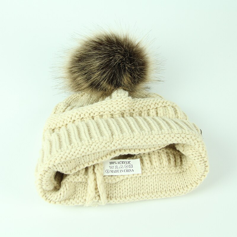 Femmes hiver tricot Slouchy bonnet chapeau crâne casquette de Ski fausse fourrure Pom Pom chapeaux pour les femmes