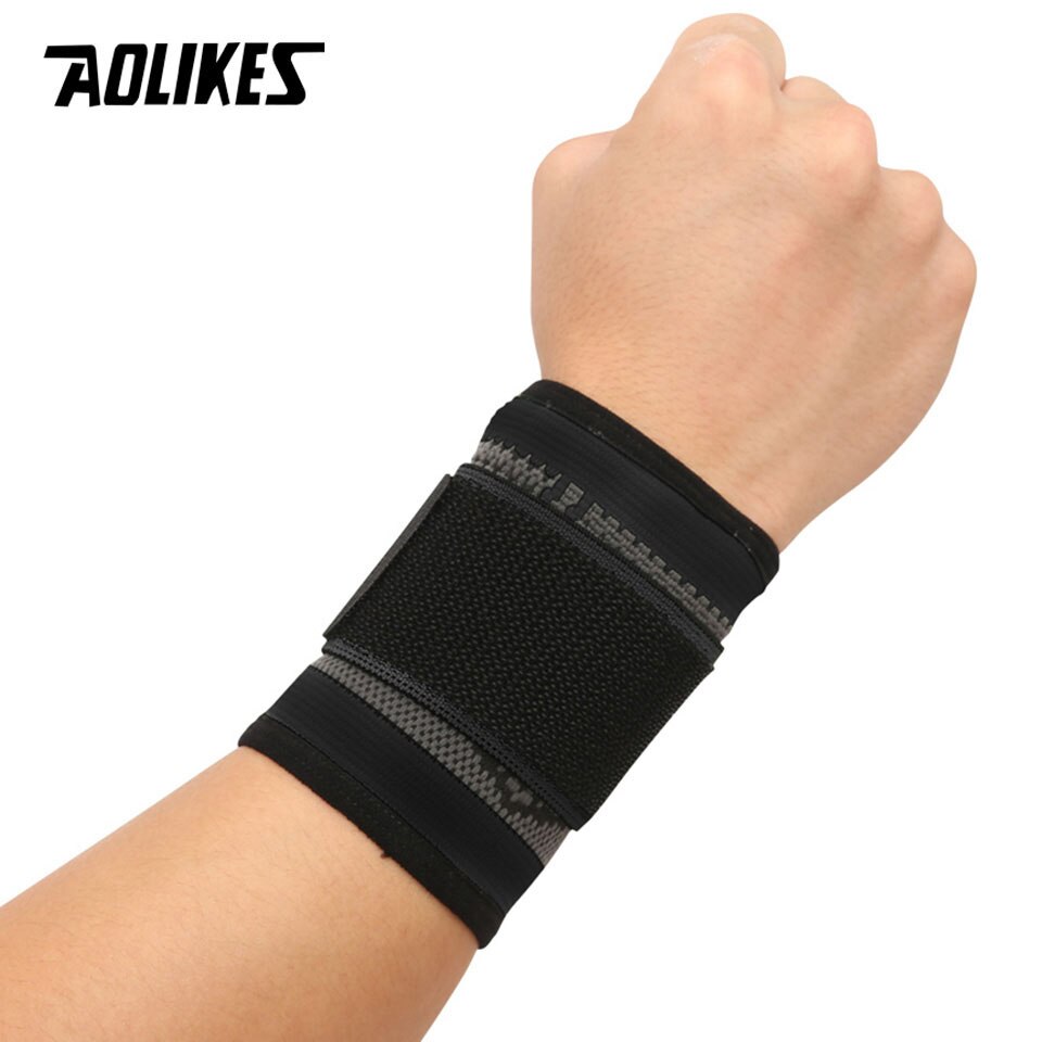 Aolikes 1 stk 3d vævende trykstropper fitness armbånd crossfit gym styrkeløft håndledsstøtte bøjle bandage håndindpakning: Sort / M