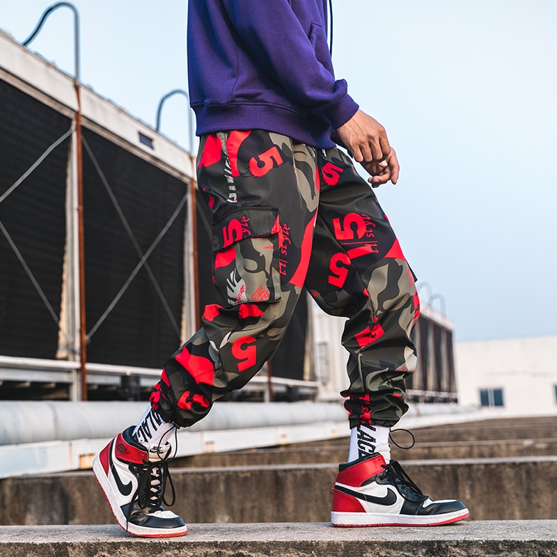 Streetwear joggers mænd hip hop ankellange bukser mænd casual print joggingbukser herre haremsbukser