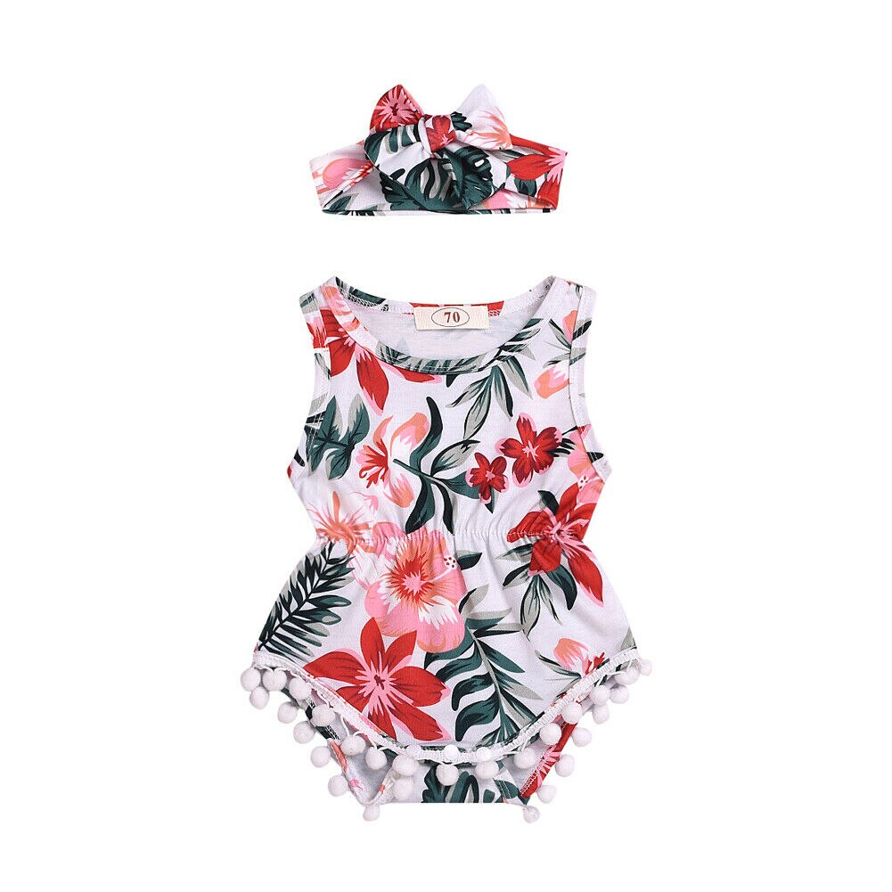 Mono sin mangas para niño pequeño, Niña y niño pequeño, diadema con estampado de flores y borla, atuendo, ropa, 2 uds.