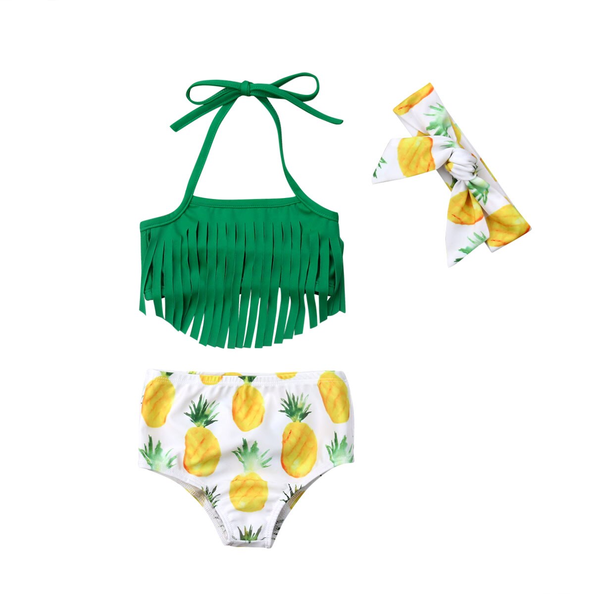 Barn badedragt baby pige badetøj sommer spædbarn bikini toddler kvast top + ananas shorts + hovedbåndstrandbeklædning badedragt