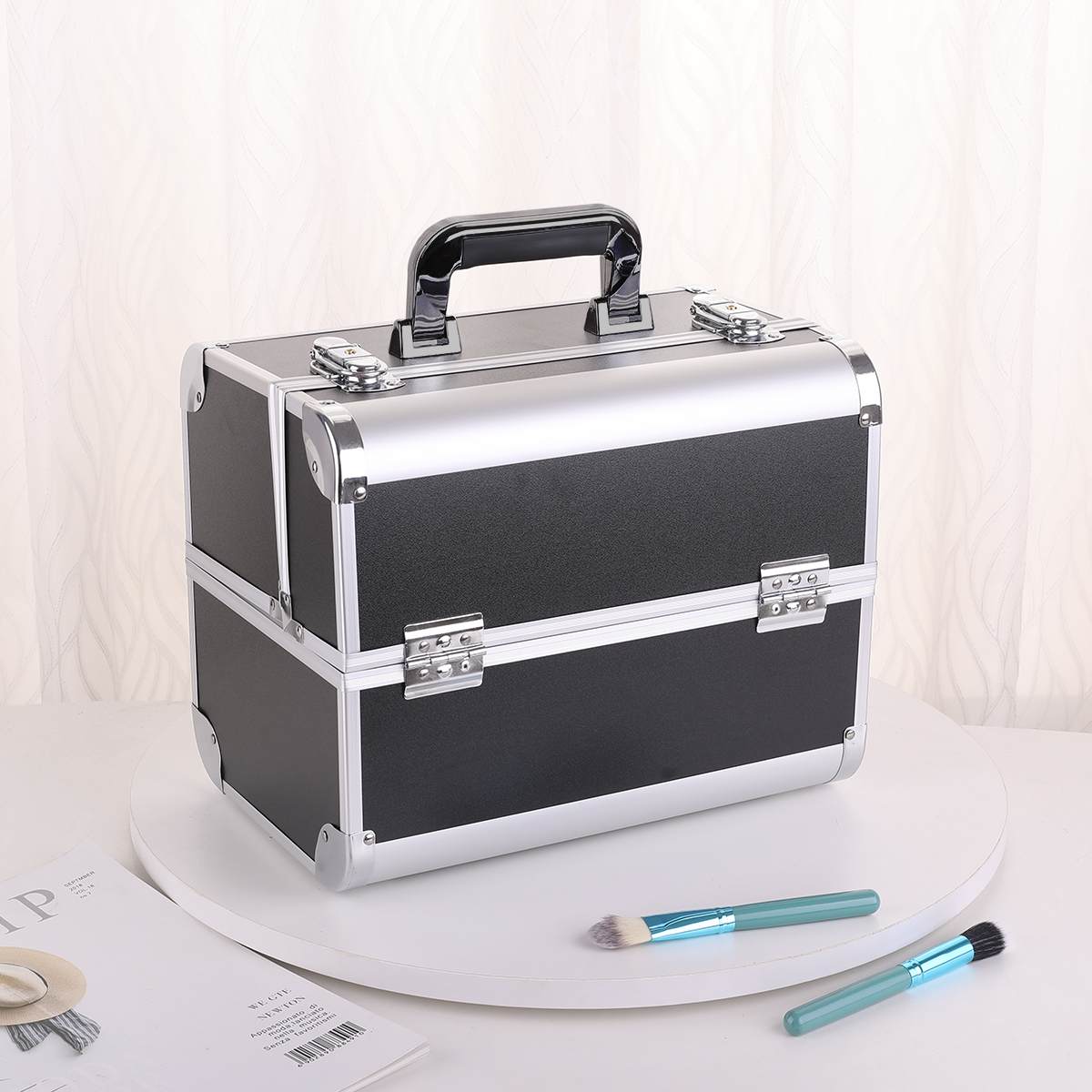 Makeup Case Cosmetic Organizer Case Extra Large 12 Inch 6 Trays Portable Makeup Organizer Case Make Up Carrying Box