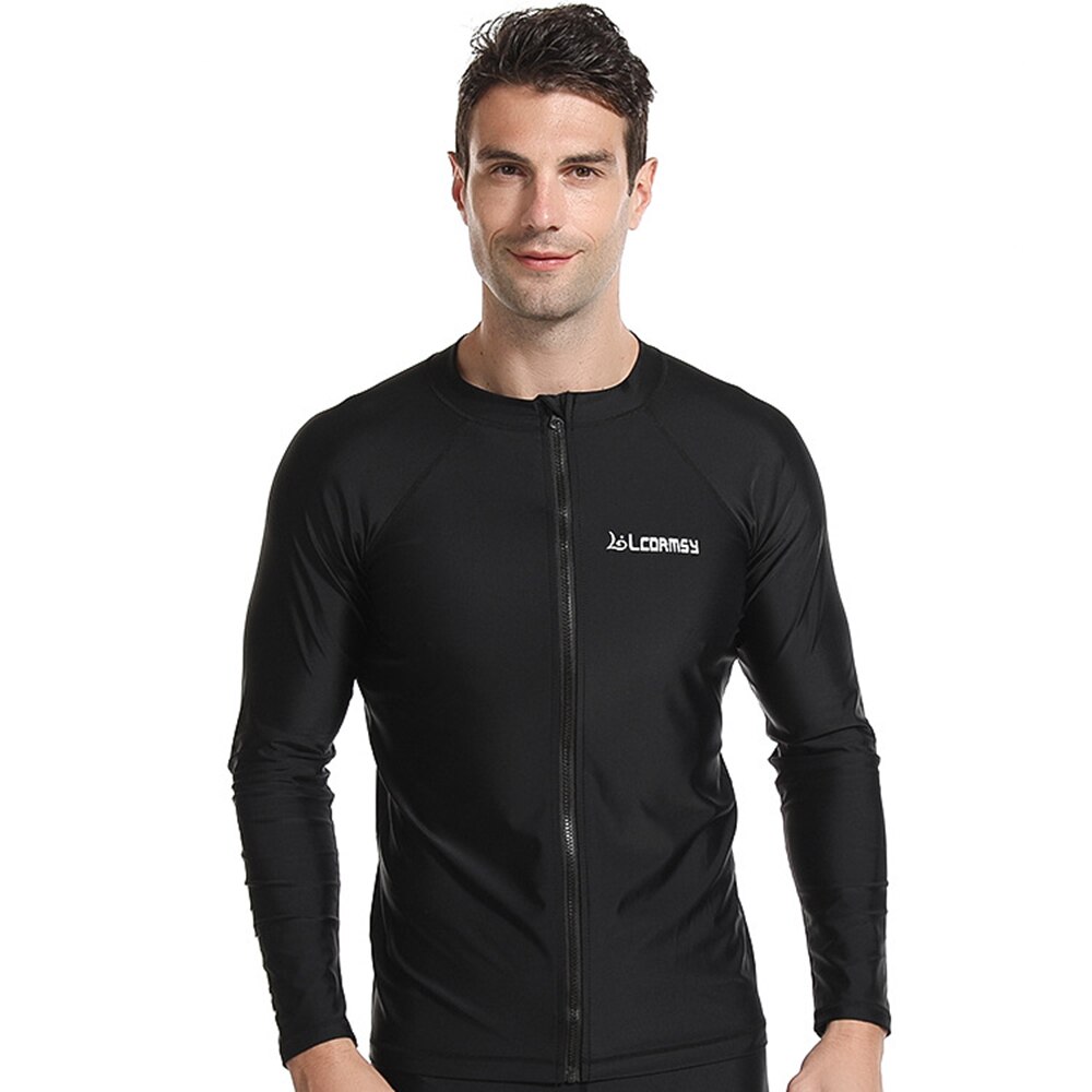 Men&#39;s Split Front Zipper Long Sleeve Quick Dry UV Protection Swim Surf Suit Top Water Sports Beach Breathable Surf Suit: Black Clothes / M