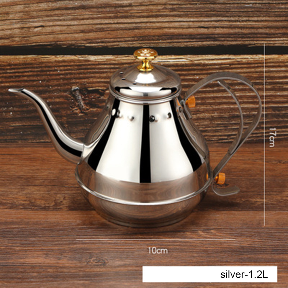 1.2/1.8l rustfritt stål langmunn tekanne kaffekanne vannkoker med tebladinfuser filter kaffetrakter stor kapasitet tekanne: Sølv -1.2l