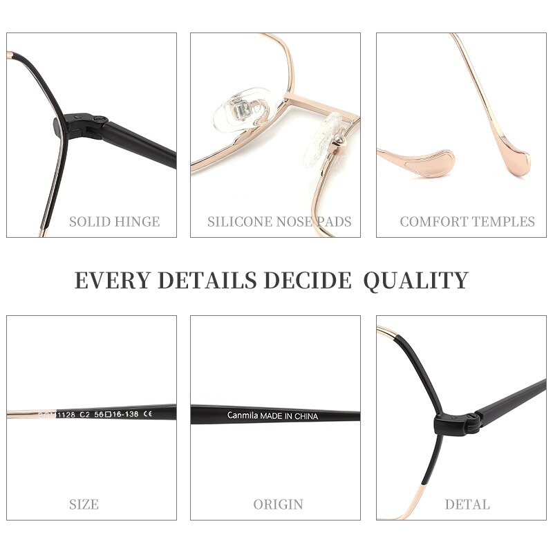 Montura de gafas grandes ultraligeras de lujo para mujer, anteojos ópticos de Metal Vintage con prescripción de miopía, polígono, Canmila BOM1128