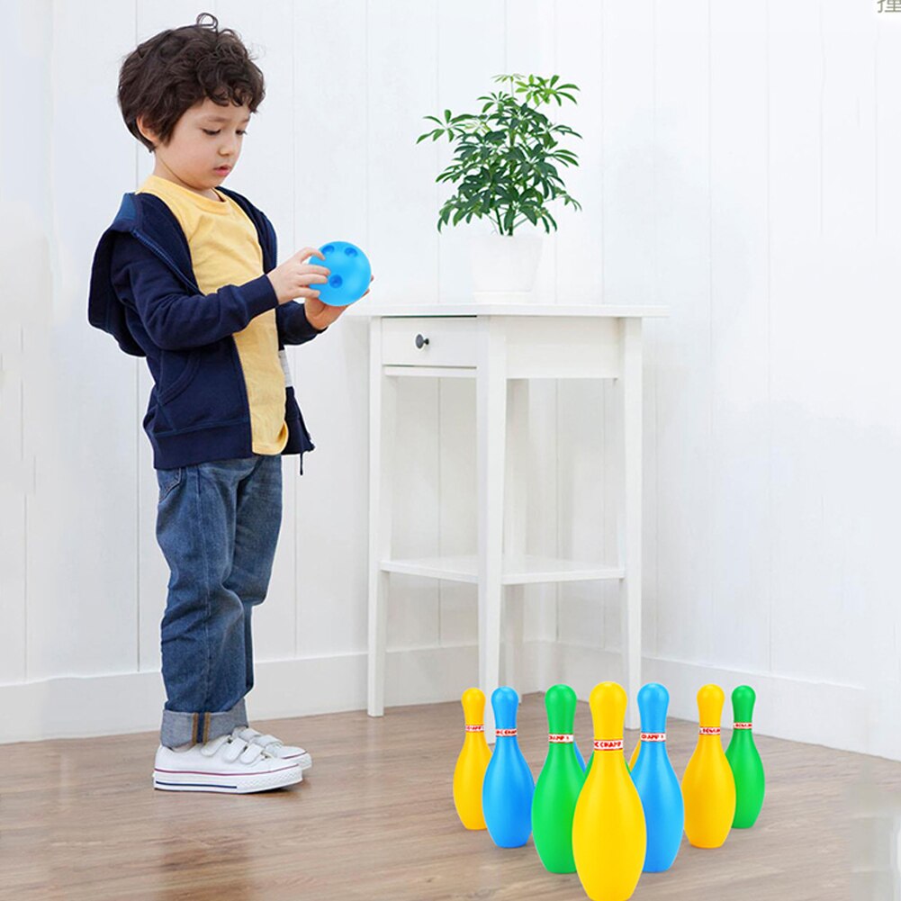 12 Uds. Juego de bolos de juguete deportivo para interiores y exteriores, bolas para coloridos para el hogar, juegos familiares no tóxicos, juego de bolos educativo de varios tamaños ABS