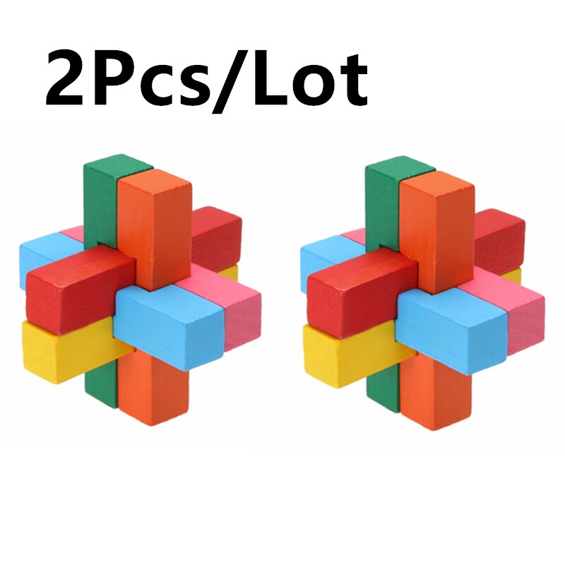 2 Stks/partij Kleurrijke Kong Ming Luban Lock Houten Speelgoed Puzzel Hersenen Tease Kinderen Speelgoed 3D Puzzel Speelgoed Voor Kinderen volwassenen Hout Speelgoed: Default Title