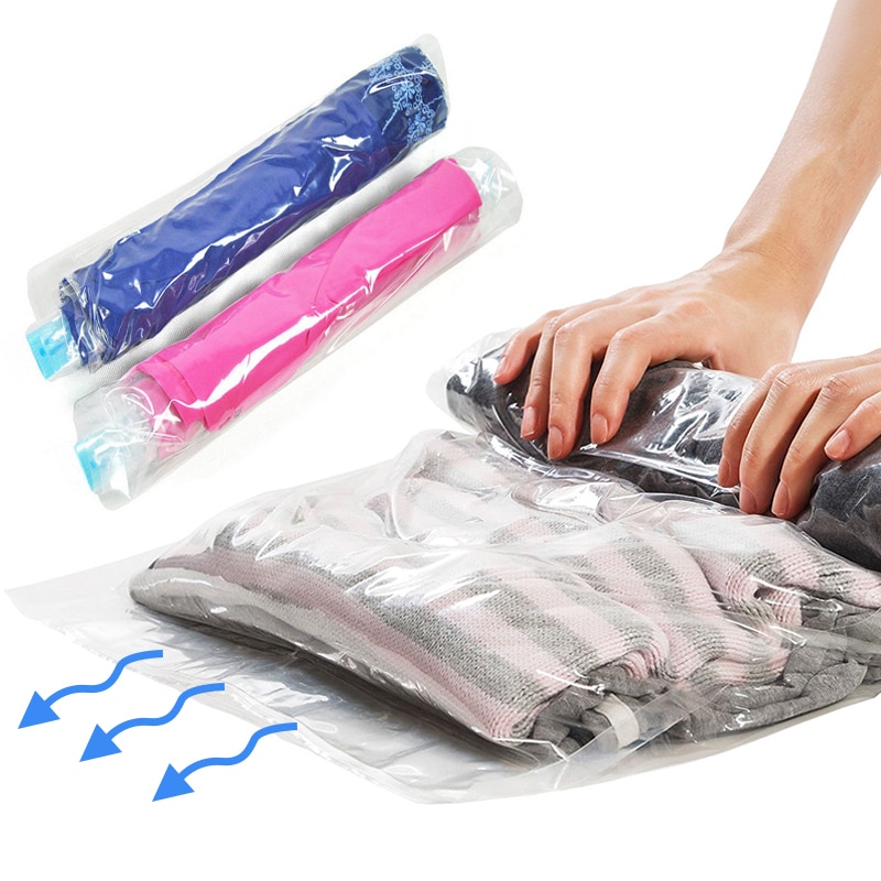 1 pc Clothes Compression Storage Bags Hand Rolling Clothing Plastic Vacuum Packing Sacks Travel Space Saver Bags for Luggage