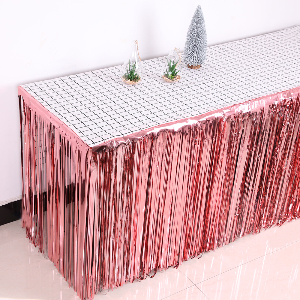 275X75 Cm Hawaii Party Decoratie Tafel Rok Folie Fringe Metallic Klatergoud Tafel Rok Voor Bruiloft Verjaardag Decoratie