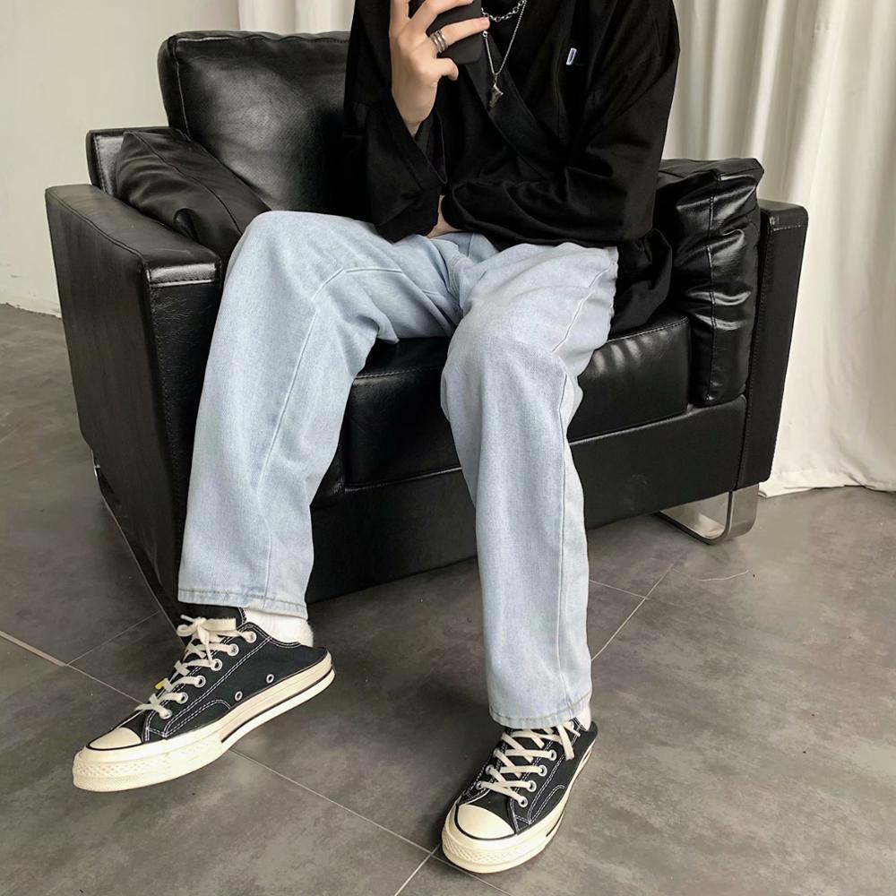 Bxyichen jeans med brede ben til menn rette løse ins bukser hong kong stil trend vill retro drapering mopping gamle pappabukser