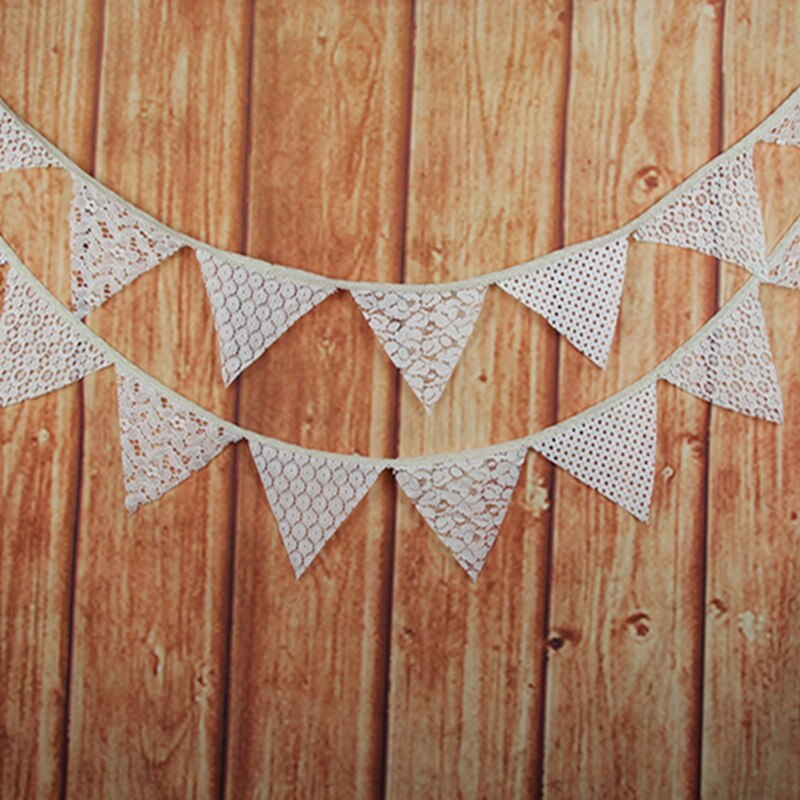 Banderines de arpillera rústica Vintage para boda, banderín de tela de encaje, guirnaldas colgantes, decoración de boda, suministros simples para