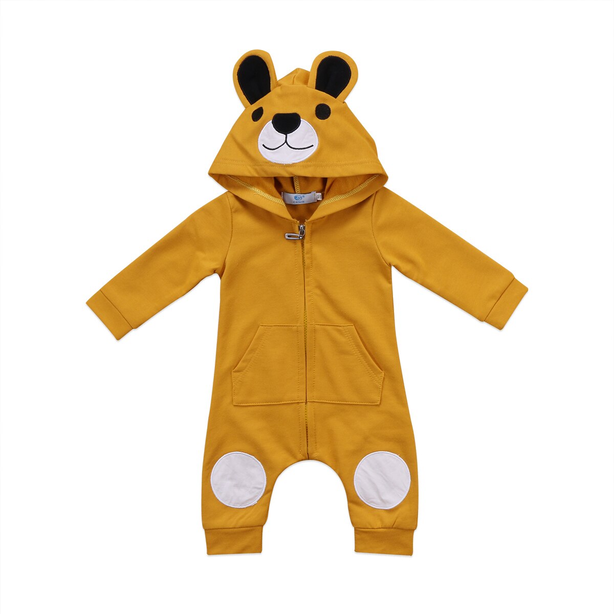 Schattige Beer Pasgeboren Baby Baby Boy Meisje 0-24M Kid Hooded Romper Jumpsuit Kleding Outfit: YELLOW / 18m