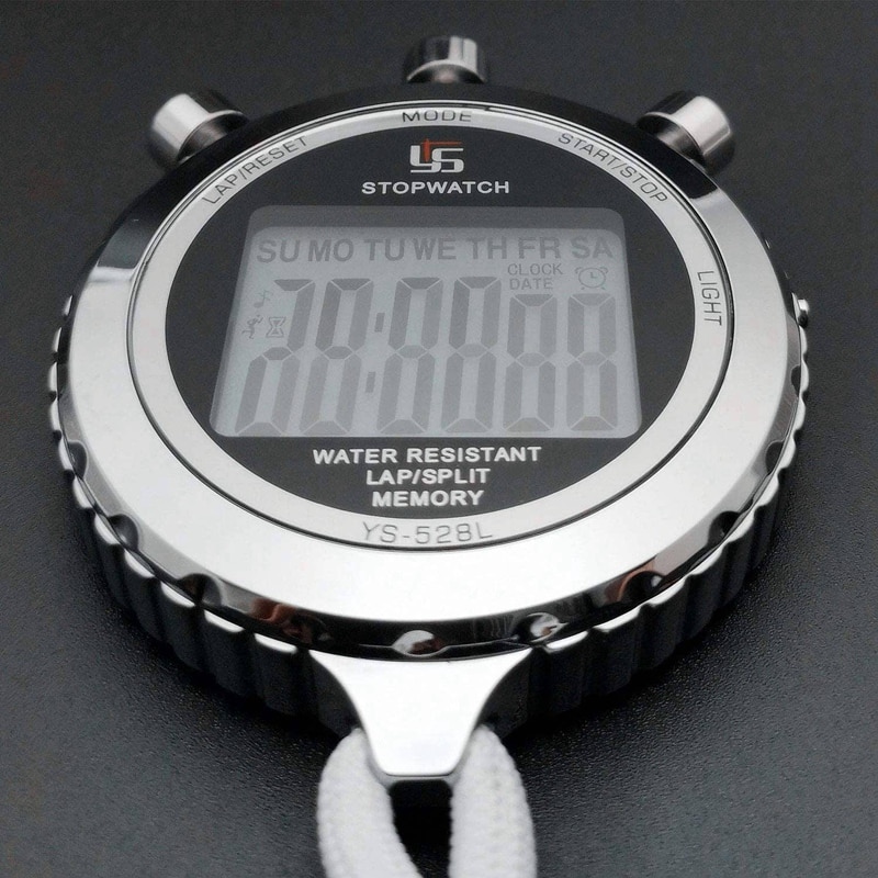 YS temporizador y cronómetro Digital Metal Stop Watch con retroiluminación, 2 Lap cronómetro temporizador para competición deportiva