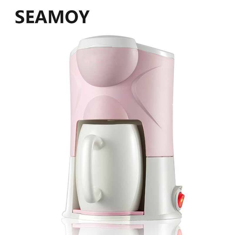 Seamoy 220V/300W Automatic One Cup Drip Coffee Machine Dripping Coffee Maker Tea / Milk-tea Famiy Cafe American Machine: Pink / EU