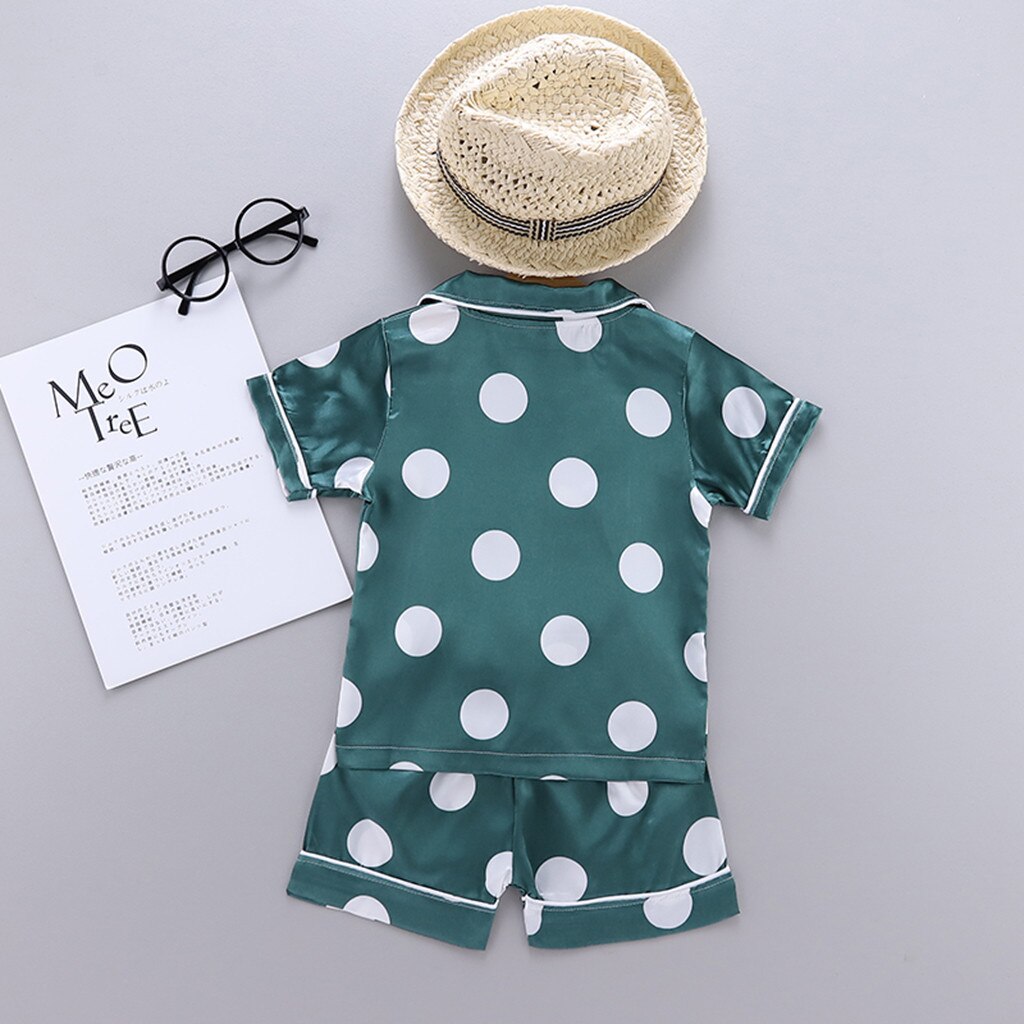 Zomer Peuter Baby Jongen Meisje Kleding Korte Mouw Dot Print Cartoon Tops + Shorts Pyjama Nachtkleding Outfits Set Kinderkleding