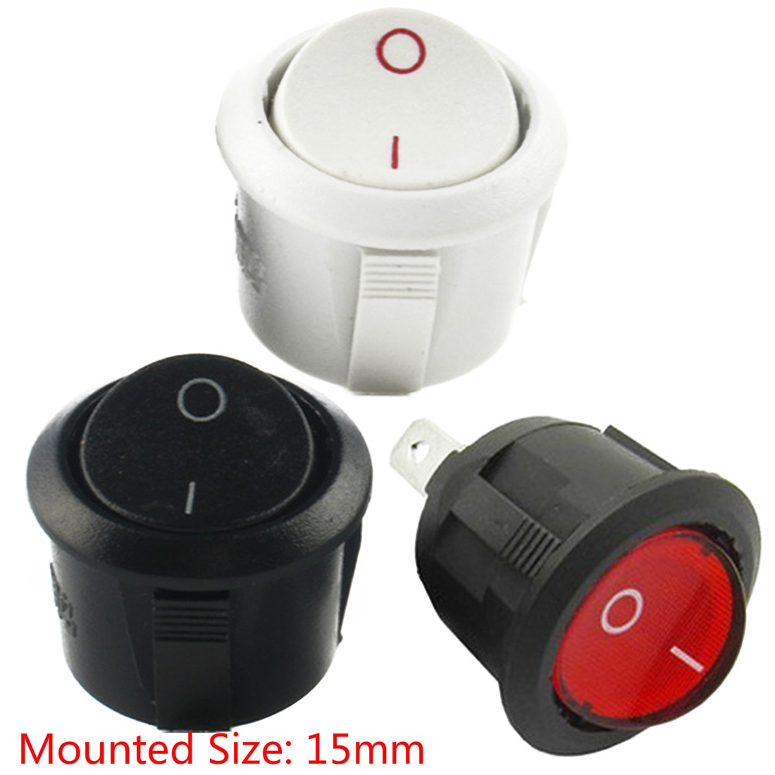 MINI bouton-poussoir rond | 10 pièces, diamètre 2PIN, rouge blanc noir, interrupteur à bascule, interrupteurs d'alimentation pour bateau ON/OFF 3A/250V 6A/125V