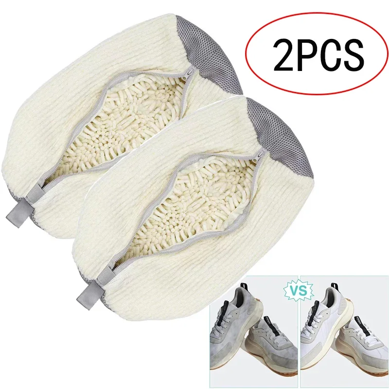 Fluffy Fiber 360° Surround Cleaning Shoe Washing Bag - Reusable Durable Machine-Washable Laundry Bag with Zipper Closure(1pc): Light Grey