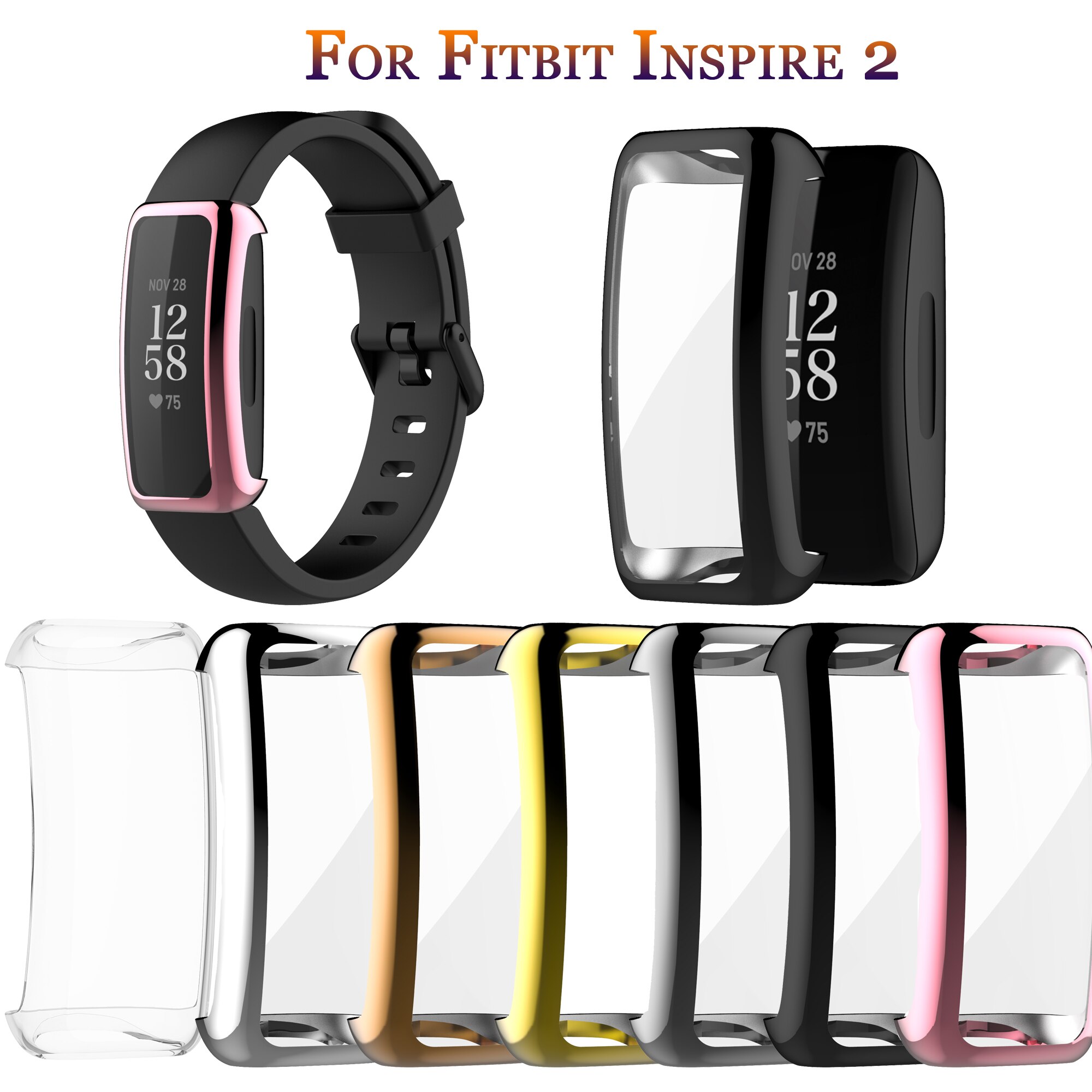 Soft Tpu Case Voor Fitbit Inspire 2 Beschermende Clear Horloge Shell Waterdichte Screen Protector Case Cover Voor Fitbit Inspire2 Horloge