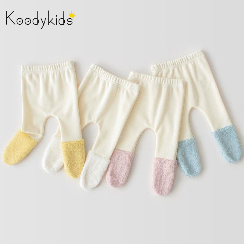 Koodykids babybukser efterår baby legging baby pige dreng leggings sokker fløjl tilføjet fødder bukser vinter 0-1 år
