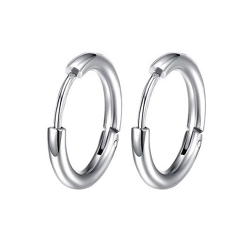 6 Style 316L Stainless Steel Dangle Round Cross Leaf Earring for Men Women Cool Punk Eboy Stud Earring Set: Style D Silver