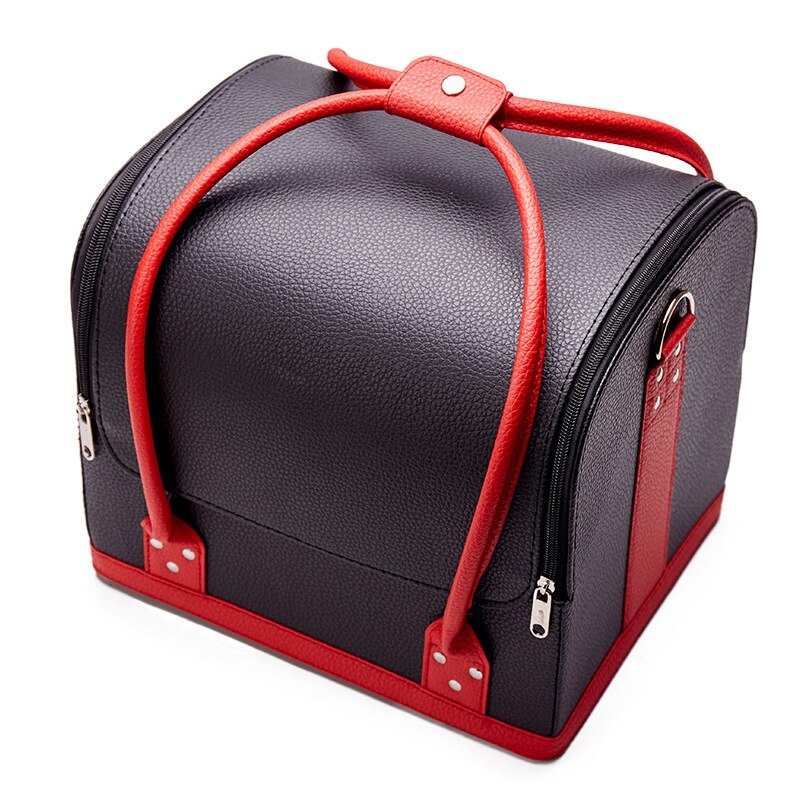 Mode In Cosmetische Draagbare Tattoo Toolbox Manicure Case Schouder Make-Up Tas: Dark red litchi patt